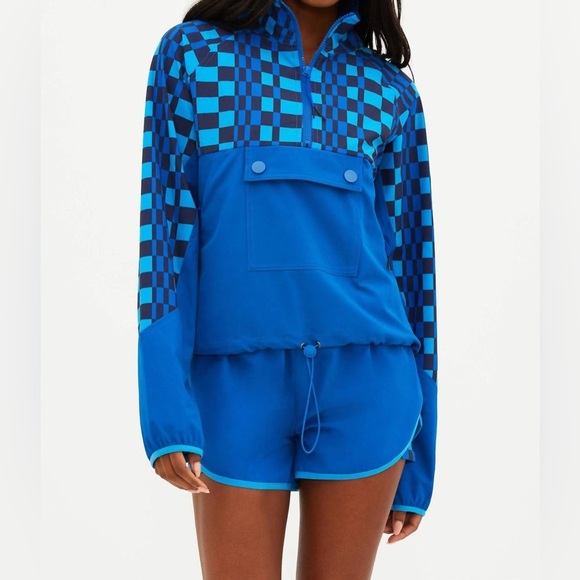Beach Riot Tops - Beach Riot Atticus Pullover In Imperial Blue Check Size Medium Windbreaker